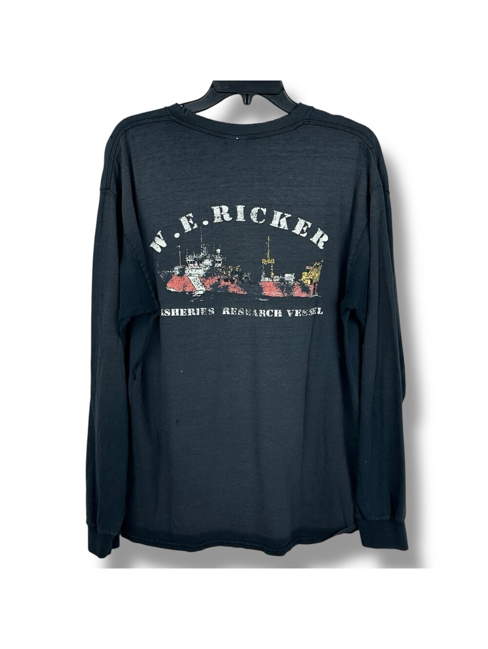 Vintage thrashed Long Sleeve Tshirt thin distressed graphic Large Gildan Fishing